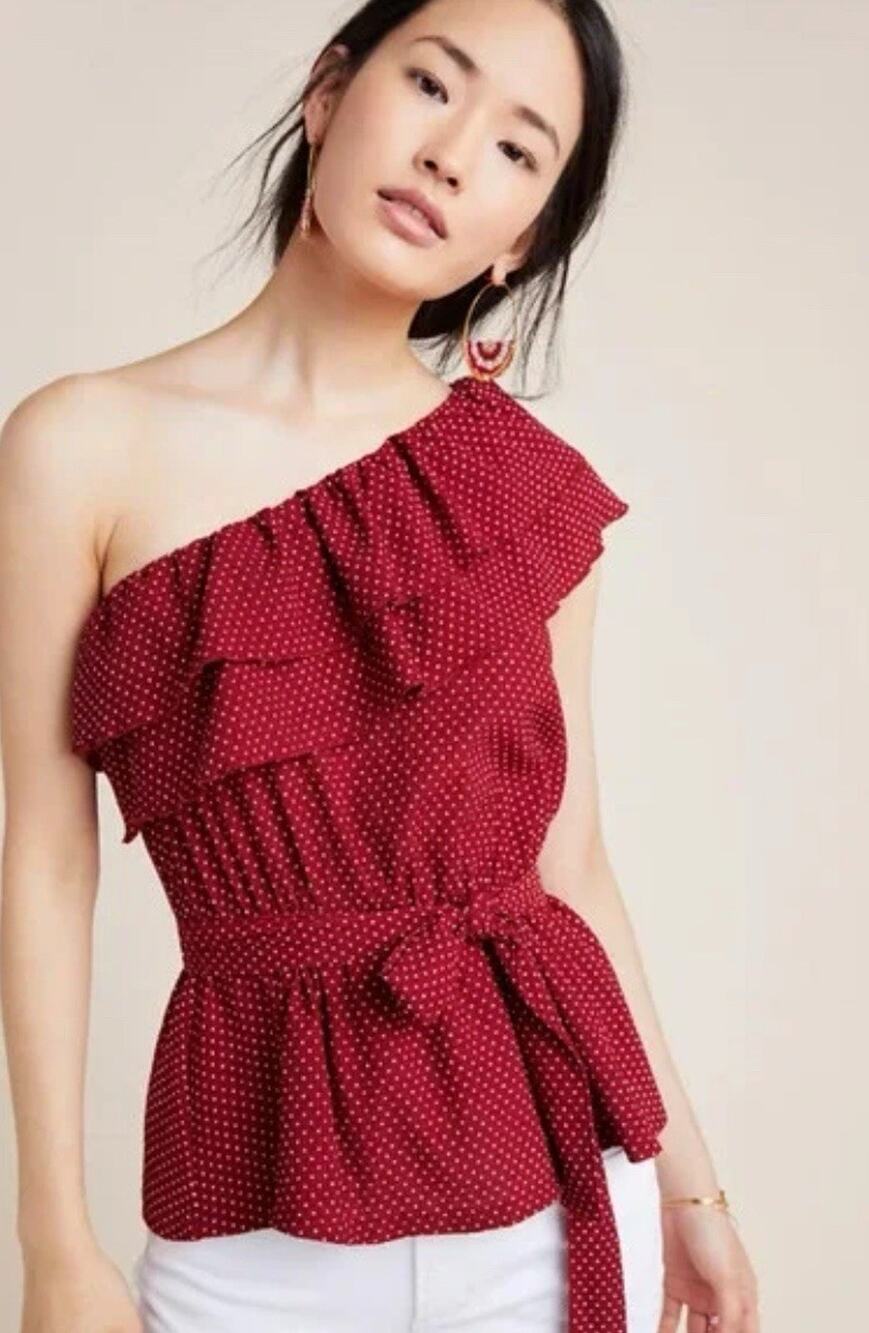 Maeve Anthropologie Rita Ruffled One-Shoulder Top Size Small